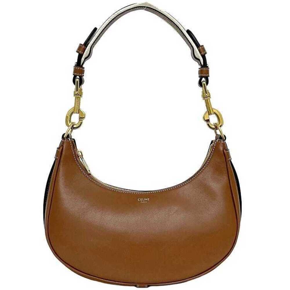 Celine Shoulder Bag Ava Strap Brown Hobo Leather Shoulder Zipper Logo One Point - Picture 1 of 10
